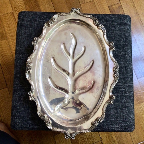 #23 Vintage Silverplate Footed Meat Platter With Well Wallace La Reine 1103 - Picture 1 of 7